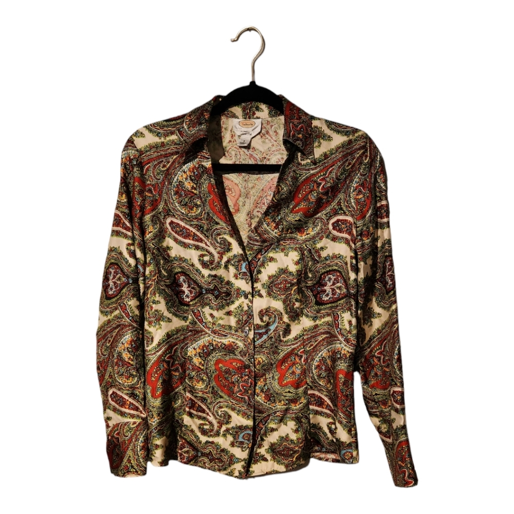 Talbots Pure Silk Vintage Paisley Red Button Up Blouse
